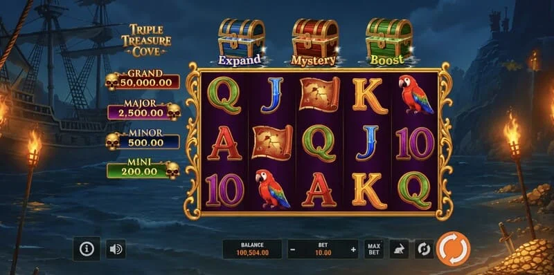 Triple Treasure Cove – bonusové kolo Hold and Win s mincami